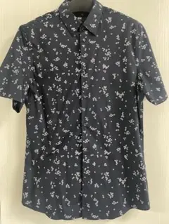 【H&M メンズ ネイビー 花柄 半袖シャツ】Mサイズ