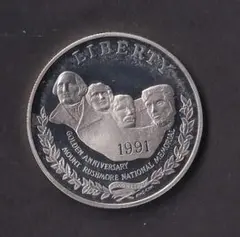 1991年 ラシュモア国立記念碑 プレステージセット1ドルと50セントの記念銀貨 1991年 ラシュモア国立記念碑 プレステージセット1ドルと50