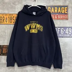 GILDAN カレッジロゴ パーカー ネイビー XL 古着　ストリート