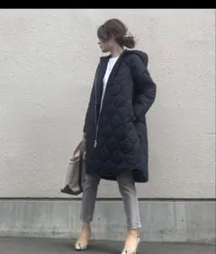 Emma Taylor キルティングフードコート 36　黒　ブラック