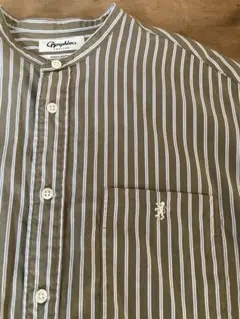 Gymphlex バンドカラーシャツワンピース　ブラウン系ストライプ