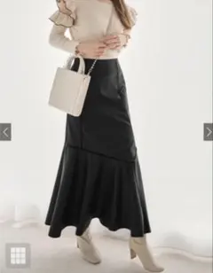 レザーパイピングマーメイドフレアスカート[nh11] GRL グレイル　ブラック