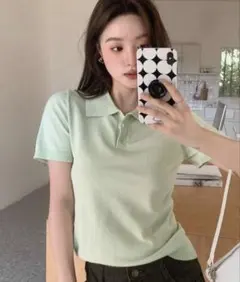 SHEIN DAZY ミントグリーン 半袖ポロニット サマーニット JP-XL