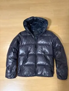 BEANSダークグレー フード付きダウンジャケット 光沢　肉厚　インナードット柄