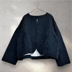 Gauze# リネンコットンジャケット　ジャガード織　総柄　黒　セレモニー