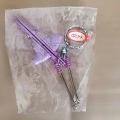 スキー板とストックのミニチュアキーホルダー パープル