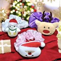 光るシュシュ3点セット　クリスマスキャラクター ヘアアクセサリーセット