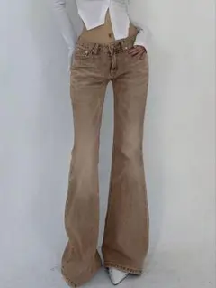 DAZY SHEIN キャメル カーキ ブラウン フレアデニム