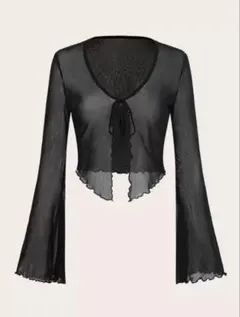 SHEIN ICON レタストリム トランペットスリーブ メッシュ Y2Kトップ