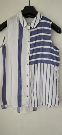 ZARA ノースリーブシャツ Mサイズ 白/青