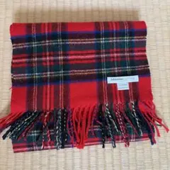 Johnstons 100% カシミヤ マフラー 赤 チェック