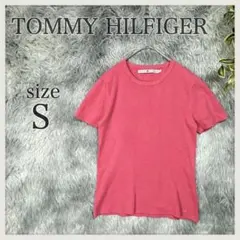 トミー ヒルフィガー/カットソー/クルーネック/リブ編み/ロゴ刺繍/ピンク/S