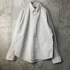 B1146古着　シャツ　長袖　ボタンダウン　白　グレー　90s Y2K