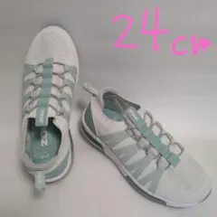 MOZ　メッシュラメミントグリーン×ホワイト　レディーススニーカー24㎝