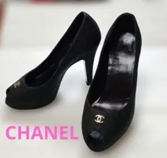 CHANEL オープントゥ パンプス ココマーク ブラック 黒 34 美品のサムネイル