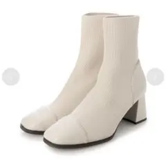 【RANDA】ストレッチ チャンキーヒールニットブーツ （IVORY）