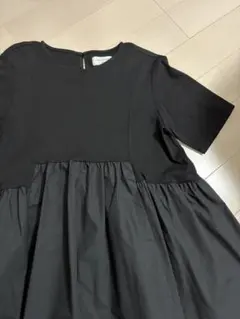 美品オペークドットクリップ　異素材Aラインカットソー　ブラック　38 Mサイズ