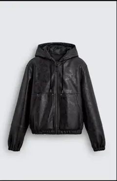 ZARA フェイクレザーフーデッドジャケット