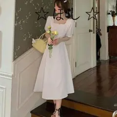 スクエアネックフォーマルドレスワンピース ホワイトc