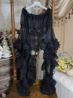 ロリータシャツインナー透け感レース オフショルダー コスプレ 華ロリブラウス黒M