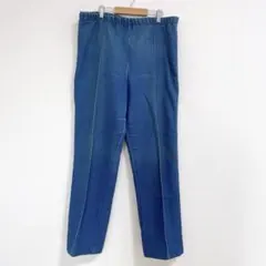 パンツ ストレート【3L】青 綿ポリ お出かけ 体型カバー ゆったり