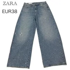 ZARA TRF ラインストーン付 バギーデニム 38 ワイドパンツ