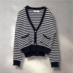 939 Lagunamoon ボーダーVネックニットカーディガン ネイビー×白