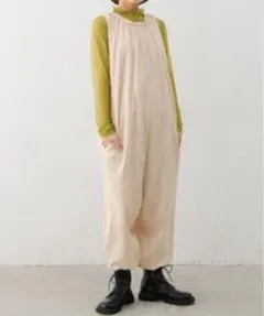 merlot メルロー オールインワン ベージュ ノースリーブ サロペット