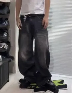 MENES、メネス、ダークグレーバギーデニム