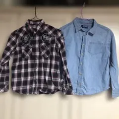 パッチ付き黒とピンクチェック長袖シャツまとめ売り　キッズ