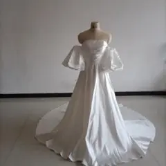 オフショル ホワイト パーティードレス 二次会 前撮り 挙式 パフスリーブ