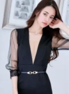 JEWELS by sugar シースルー袖 Vネック 黒ドレス Sサイズ