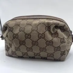 良品✨ グッチ GGキャンバス 化粧ポーチ バニティバッグ レザー ベージュ
