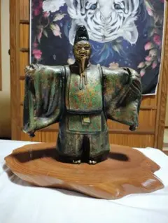 大型35cm】伝統工芸 能人形 舞翁 置物 台座付 鳳凰紋 縁起物 骨董