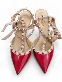 VALENTINO ガラヴァーニ スタッズ パンプス レッド ベージュ37
