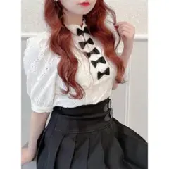 Rmine ラインリボンパワショル5分袖トップス