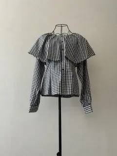 フリル付きギンガムチェックシャツ M