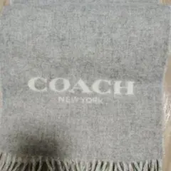 COACH グレー マフラー ウール ロゴ入り