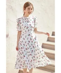 新品未開封＊トッコ　パワーショルダーボウタイリボンチェリー柄ワンピース春夏可愛い