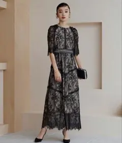 【1回のみ着用】パーティドレス 黒 レース