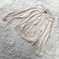 カシヤマ【M】ニットカーディガン 長袖 金ボタン 襟付き コットン混 アイボリー