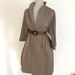 ベージュ ノーカラー スプリングコート