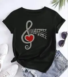 最終お値下げ★新品★ト音記号　音符　ハート ブラック　 Tシャツ M　黒　音楽