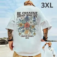 845 メンズ サンムーン Tシャツ半袖 3XL トップス 白　ストリート 花