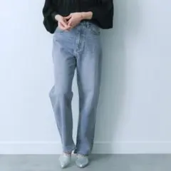 HEYUMM 加工デニムパンツハイウエストストレートデニム