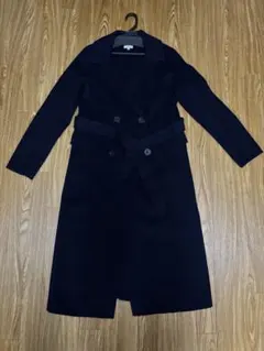 美品 ロングコート M ネイビー スリットあり ベルト付き