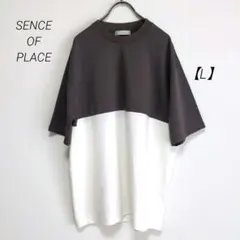 SENCE OF PLACE【L】バイカラーカジュアルTシャツ グレー/ホワイト