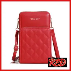 スマホショルダー　スマホポーチ 斜め掛け レッド　赤　キルティング