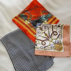 スカーフセット 3点 花柄・千鳥柄・幾何学模様