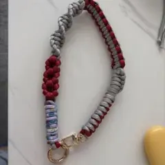 パラコード編み込みストラップ 赤・銀・紫